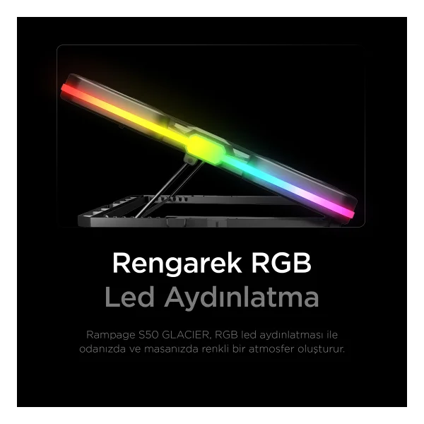 Rampage Breeze S50 5 Fanlı RGB Lcd Ekranlı Laptop Soğutucu - Görsel 8