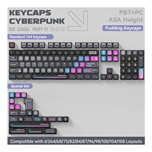 Gravastar Mekanik Oyuncu Klavyesi Tuş Takımı Seti, Mekanik Klavye İle Uyumlu Tuşlar, Cyberpunk - Görsel 5