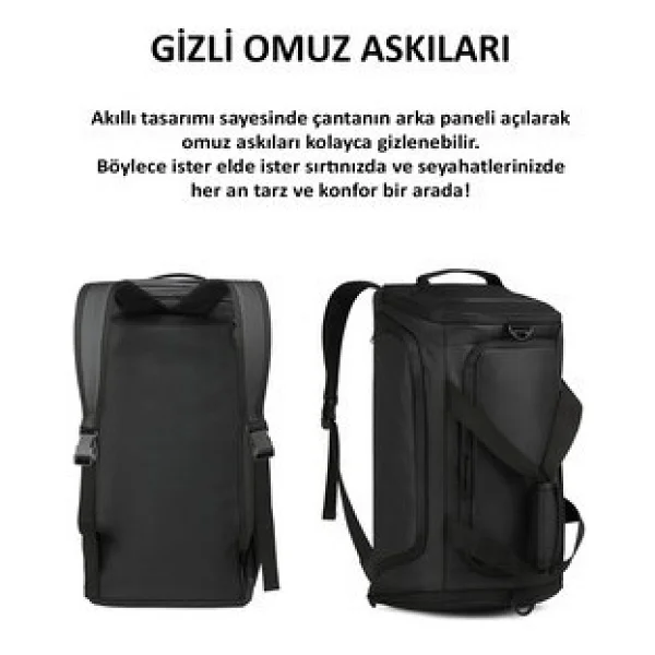 D'vers Siyah Ayakkabı Bölmeli Elde Omuzda Ve Sırtda Taşınabilir 5 Bölmeli Spor Seyahat Sırt Çantası - Görsel 3