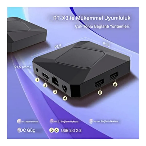 Everbox Rt-X3 4K Android 14.0 TV Box 4+64gb Realtek Rtd1325 Yapay Zeka İşlemci Chip Dual Hızlı Wifi6 - Görsel 2