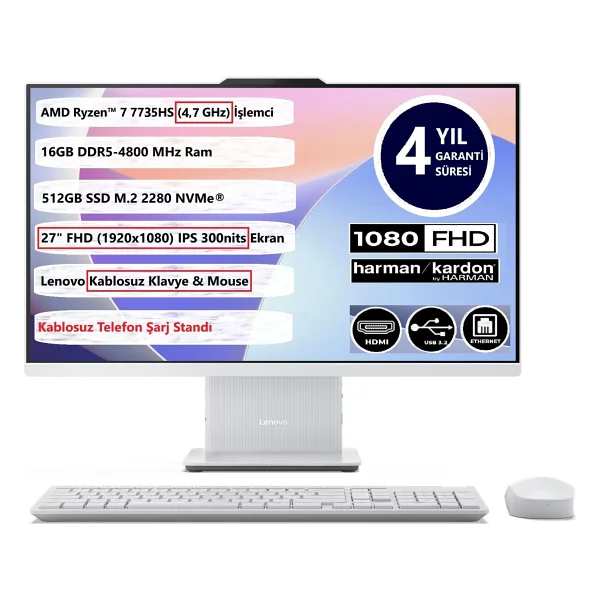 Msı Modern Am272p Intel Core I7 1255u 4.70 GHz 24gb 4tb SSD Intel Iris Xe Graphics Windows 11 Home 27 Inç Fullhd(1920x1080) Beyaz All In One Bilgisayar 12m1251xtrh15 + Zetta Flash Bellek - Görsel 4
