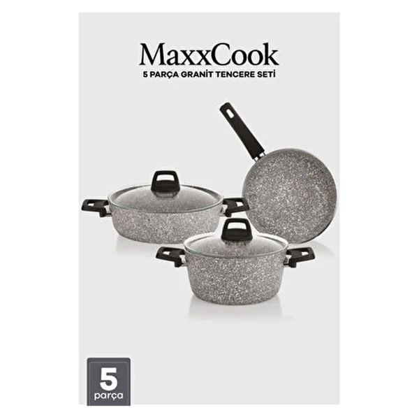 Taç Maxxcook 5 Parça Granit Tencere Seti Alüminyum Kaplama Gri Renkli 20-26 Cm Ebatlar - Görsel 5