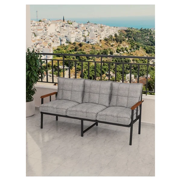 Mygusi Modern Balkon, Bahçe, Cafe, Metal Koltuk, Kanepe Üçlü - Açık Gri - Görsel 3