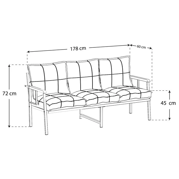 Mygusi Modern Balkon, Bahçe, Cafe, Metal Koltuk, Kanepe Üçlü - Açık Gri - Görsel 2
