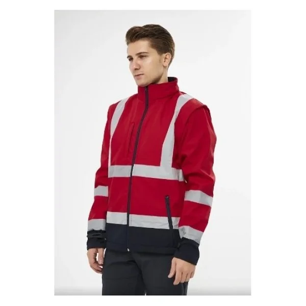 Orange Safety Softshell Mont Reflektörlü Kolları Çıkmalı Kırmızı - Görsel 2