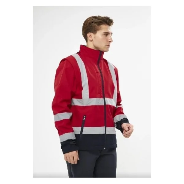 Orange Safety Softshell Mont Reflektörlü Kolları Çıkmalı Kırmızı - Görsel 3