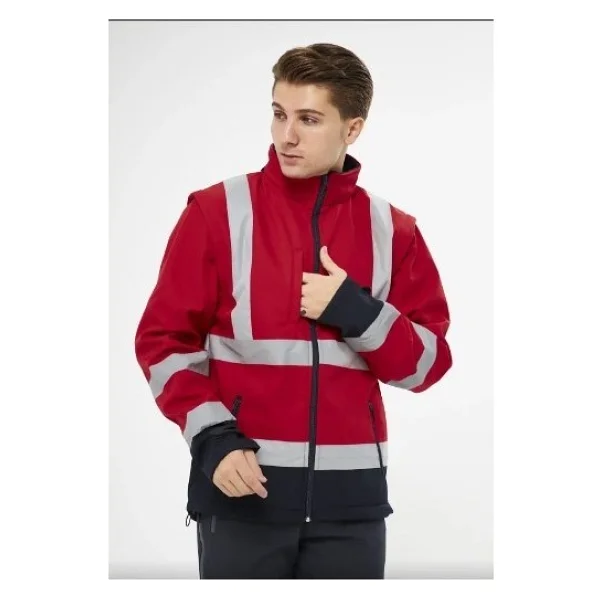 Orange Safety Softshell Mont Reflektörlü Kolları Çıkmalı Kırmızı - Görsel 4