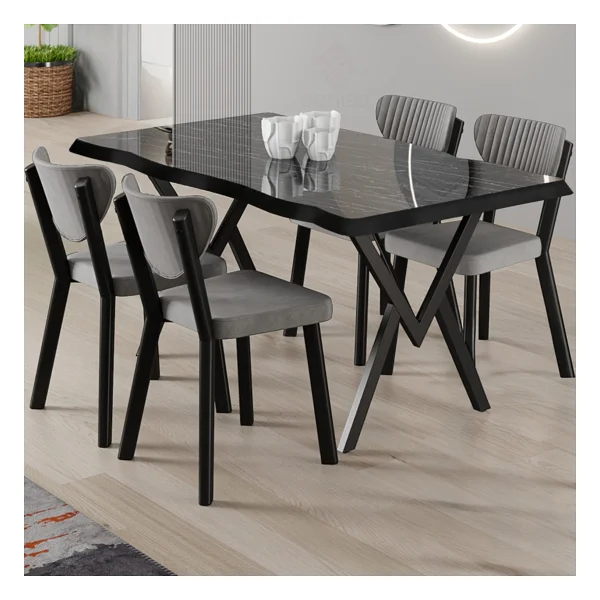 Canisa Akort Serisi Mdf Sabit 80x130 Siyah Mermer Desen Mutfak Masası Takımı 4 Sandalye - Cappucino - Görsel 4