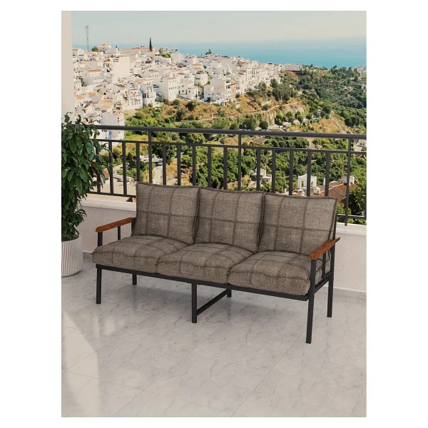 Mygusi Modern Balkon, Bahçe, Cafe, Metal Koltuk, Kanepe Üçlü - Açık Gri - Görsel 4