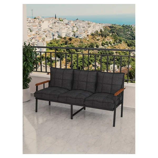 Mygusi Modern Balkon, Bahçe, Cafe, Metal Koltuk, Kanepe Üçlü - Açık Gri - Görsel 5