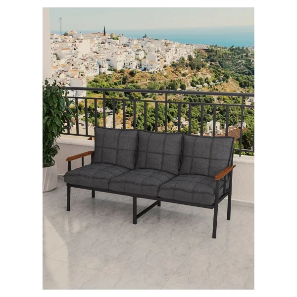 Mygusi Modern Balkon, Bahçe, Cafe, Metal Koltuk, Kanepe Üçlü - Açık Gri - Görsel 6