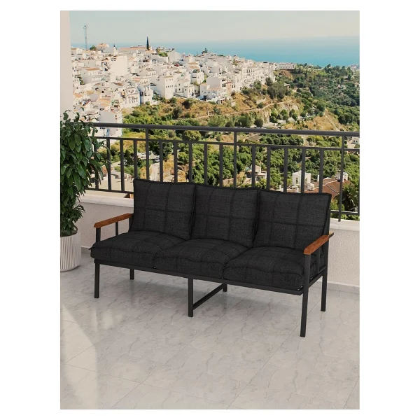 Mygusi Modern Balkon, Bahçe, Cafe, Metal Koltuk, Kanepe Üçlü - Açık Gri - Görsel 7