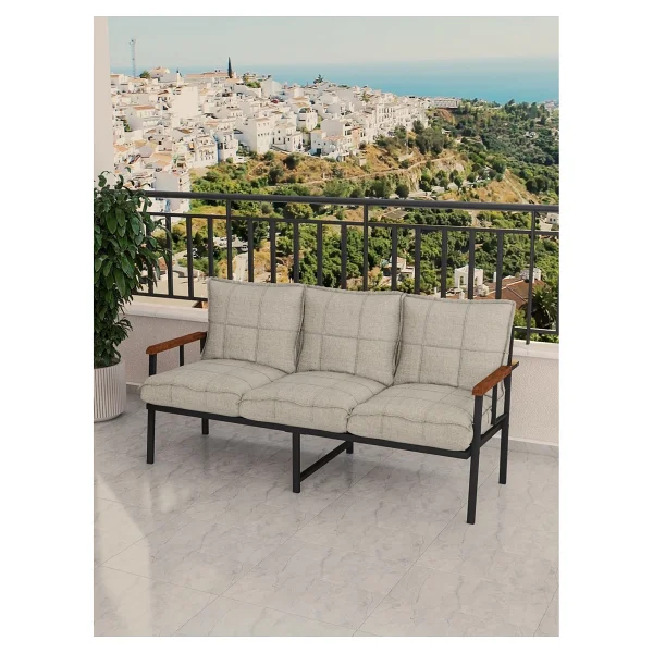 Mygusi Modern Balkon, Bahçe, Cafe, Metal Koltuk, Kanepe Üçlü - Açık Gri - Görsel 8