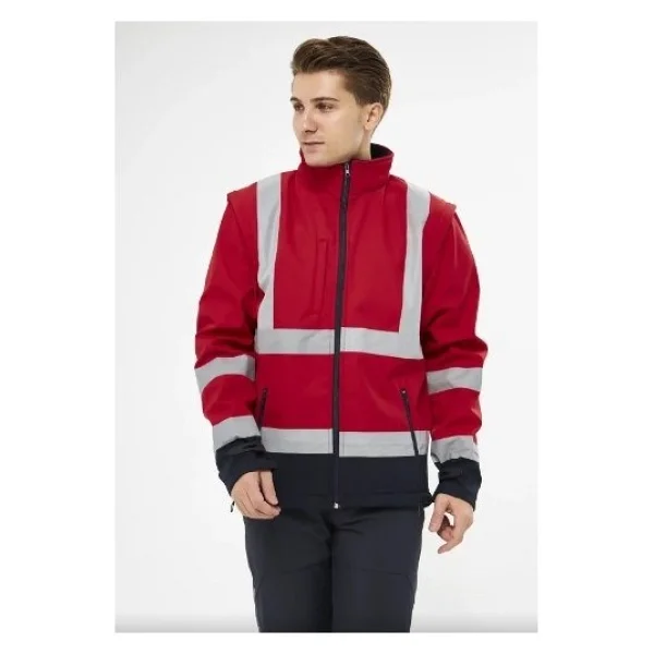 Orange Safety Softshell Mont Reflektörlü Kolları Çıkmalı Kırmızı - Görsel 6