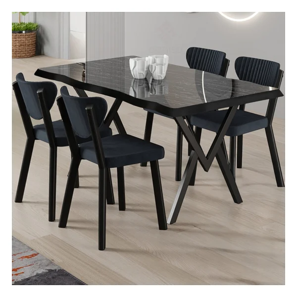 Canisa Akort Serisi Mdf Sabit 80x130 Siyah Mermer Desen Mutfak Masası Takımı 4 Sandalye - Cappucino - Görsel 5