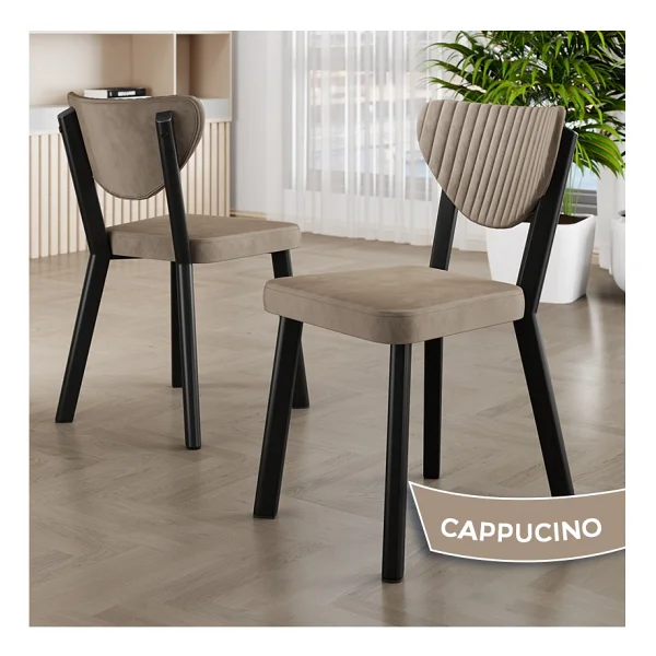 Canisa Akort Serisi Mdf Sabit 80x130 Siyah Mermer Desen Mutfak Masası Takımı 4 Sandalye - Cappucino - Görsel 2