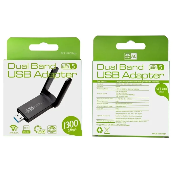 Kablosuz Wi-Fi Alıcı Ac1300 Mbps Dual Band USB 3.0 Adaptör - Görsel 7