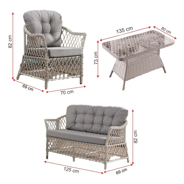 Evdemo Icon Rattan 2+1+1+Camlı Masa Cappuccino Bahçe Balkon Takımı - Görsel 5