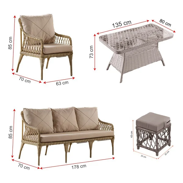 Evdemo Joy Rattan 3+1+1+Camlı Masa Puflu Bahçe & Balkon Takımı - Görsel 7