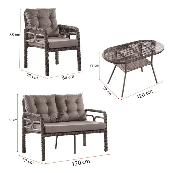 Evdemo Rio 2+1+1+Camlı Masa Cappuccino Bahçe & Balkon Takımı - Görsel 5