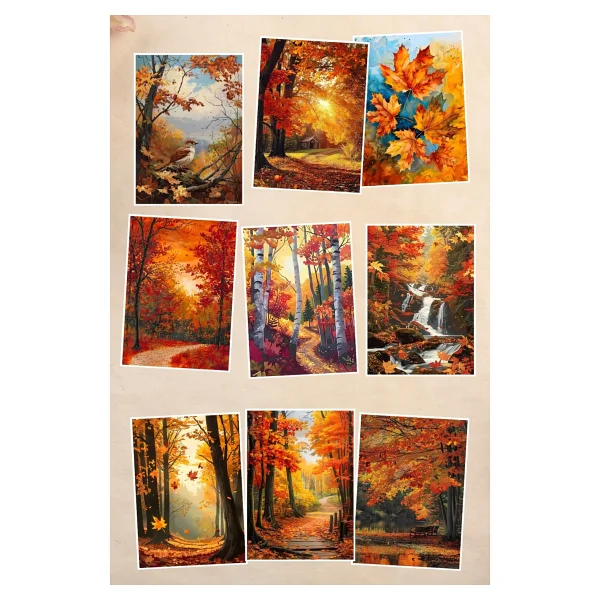 Qoeuyl Boutique Sonbahar Orman Manzaralı 9'lu Kartpostal - Görsel 2