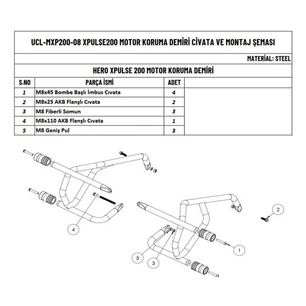 Moto Üçel Hero Xpulse 200 Uyumlu Motor Koruma Demiri - Görsel 6
