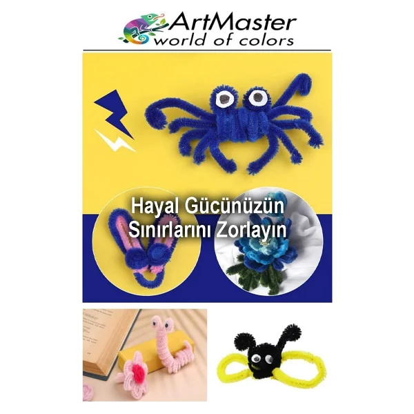 Artmaster Şönil Kırmızı 30 Cm 25 Li 1 Paket Renkli Tüylü Tel Şönil Pipo Temizleyici Okul Öncesi Anasınıfı Kreş Hobi Eğitici - Standart - Görsel 3