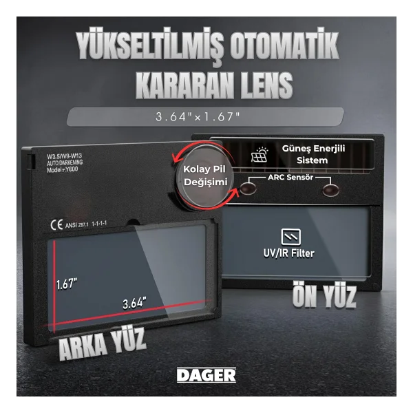 Dager Merde Otomatik Kararan Colormatik Kaynak Maskesi - Ayarlanabilir Kararma Seviyesi, Geniş Görüş, Profesyonel Tıg Mıg Mma Uyumlu Maske - Görsel 2