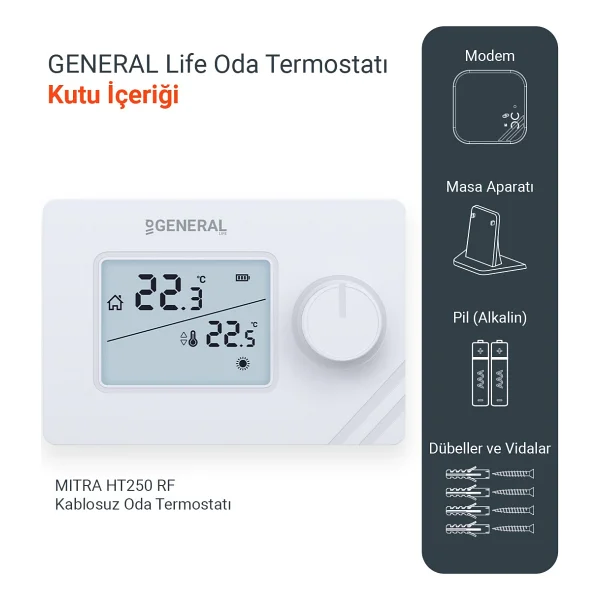 General Life Mitra Ht250 Rf Kablosuz Dijital Oda Termostatı - Görsel 2