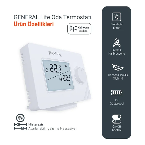 General Life Mitra Ht250 Rf Kablosuz Dijital Oda Termostatı - Görsel 3