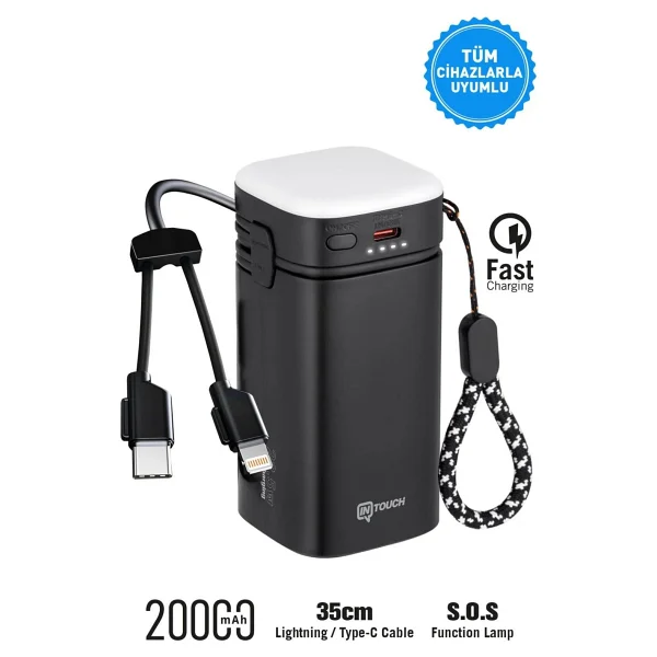 İntouch 20.000 Mah 22,5W PD Hızlı Kablolu Kamp Lambası Outdoor Serisi Powerbank Fast Led Lamba