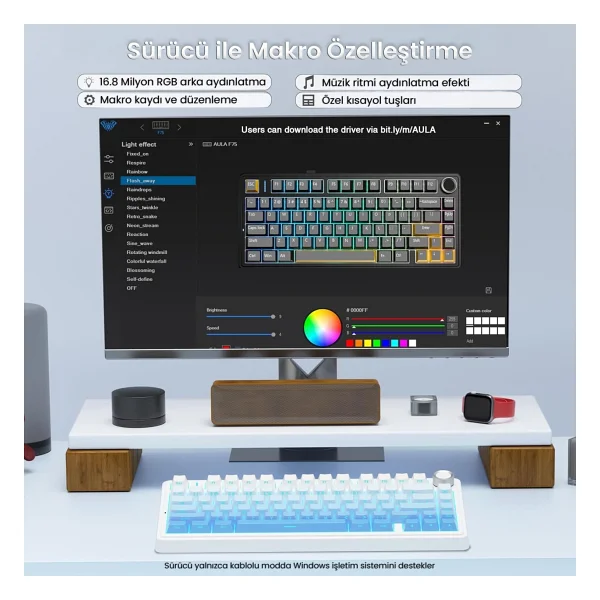 Aula F75 RGB %75 Tkl Seiya Switch Kablolu/Kablosuz Mekanik Oyuncu Klavyesi - Görsel 6