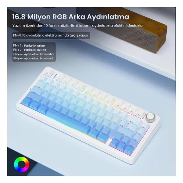 Aula F75 RGB %75 Tkl Seiya Switch Kablolu/Kablosuz Mekanik Oyuncu Klavyesi - Görsel 7