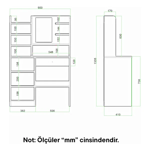Evdemo Orkide Makyaj Masası Beyaz - Görsel 8