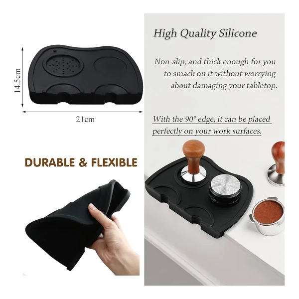 Vestron Silikon Kahve Tamper Matı Espresso Sıkıştırma Standı Siyah Düz Taban 2li Set Espresso Barista Vct - Görsel 4