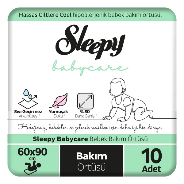 Sleepy Babycare Bebek Bakım Örtüsü 60x90 Cm Yumuşak Dokulu Sıvı Geçirmez Arka Yüzey 10 Adet - Beyaz - Görsel 5