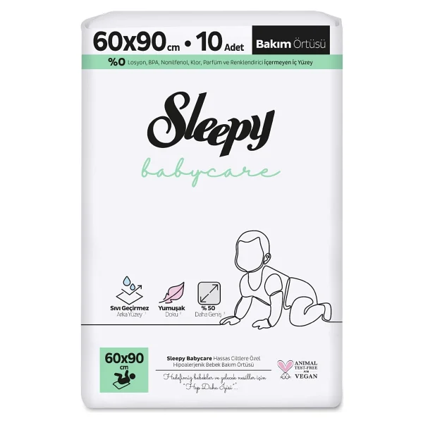 Sleepy Babycare Bebek Bakım Örtüsü 60x90 Cm Yumuşak Dokulu Sıvı Geçirmez Arka Yüzey 10 Adet - Beyaz - Görsel 2