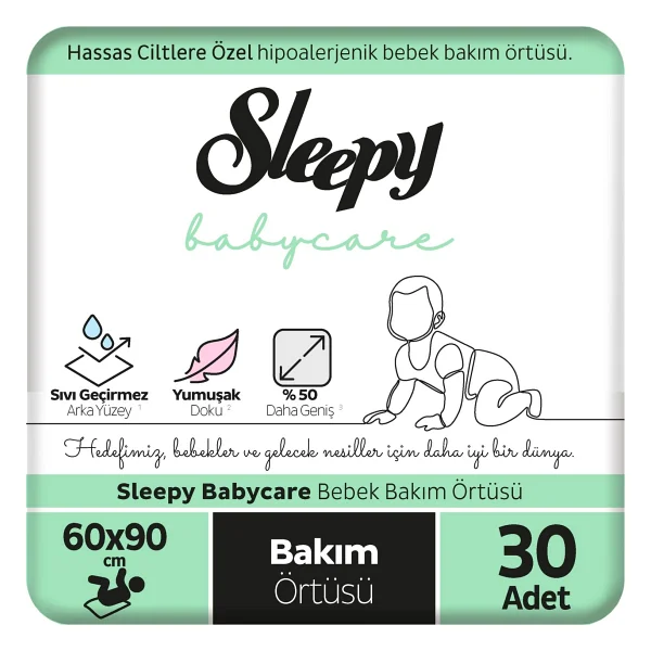 Sleepy Babycare Bebek Bakım Örtüsü 60x90 Cm 3x10 30 Adet - Beyaz - Görsel 5