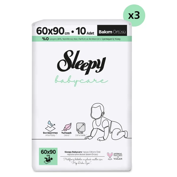 Sleepy Babycare Bebek Bakım Örtüsü 60x90 Cm 3x10 30 Adet - Beyaz - Görsel 2