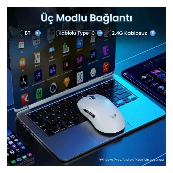 Aula Sc900 Pro Beyaz Şarjlı Optik Kablolu/Kablosuz Oyuncu Mouse - Görsel 4