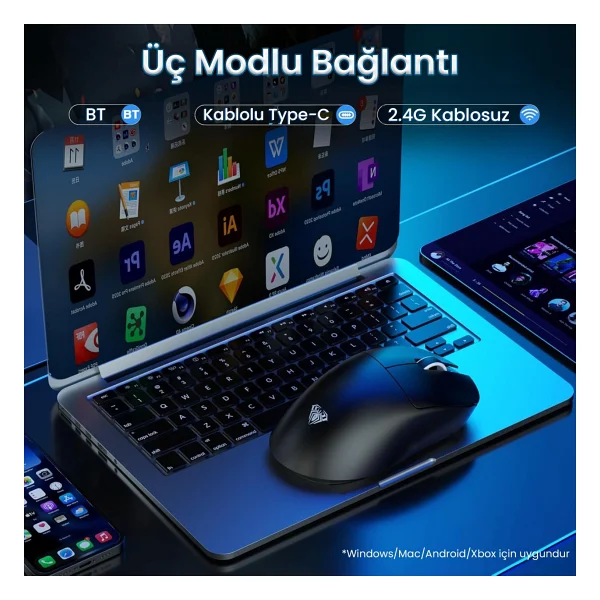 Aula Sc900 Pro Siyah Şarjlı Optik Kablolu/Kablosuz Oyuncu Mouse - Görsel 4