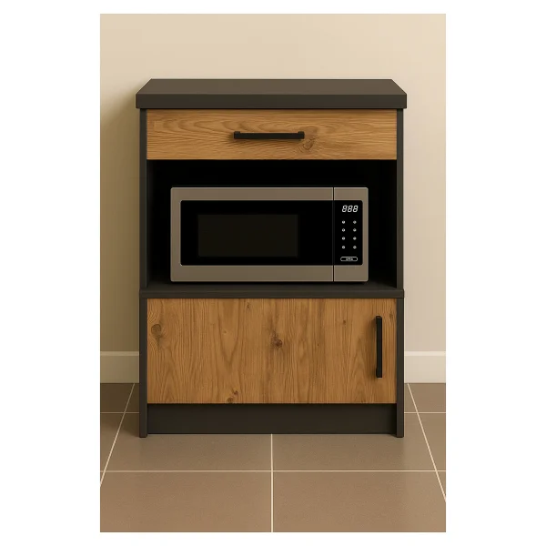 T Designo Dora Çok Amaçlı Dolap - Mikrodalga - Erzak - Mutfak - Kiler Dolabı - 60 cm - Atlantik Çam - Antrasit - Görsel 4