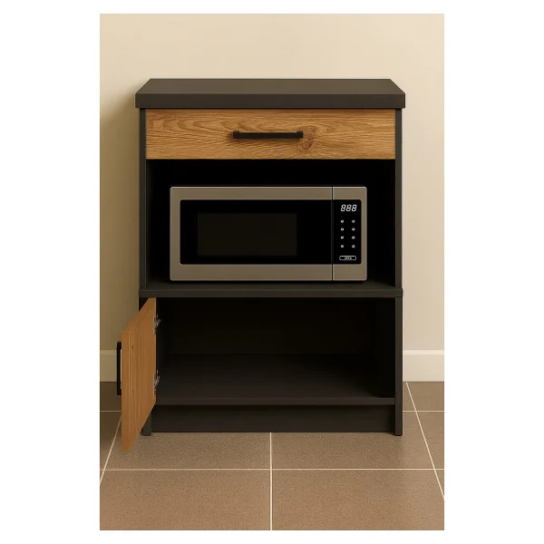 T Designo Dora Çok Amaçlı Dolap - Mikrodalga - Erzak - Mutfak - Kiler Dolabı - 60 cm - Atlantik Çam - Antrasit - Görsel 2