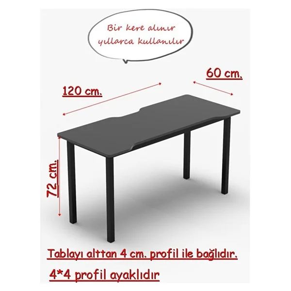 Retodesign 120 Antrasit Oyun Çalışma Masası Gaming Masa Ofis Masası 9120- - Görsel 3