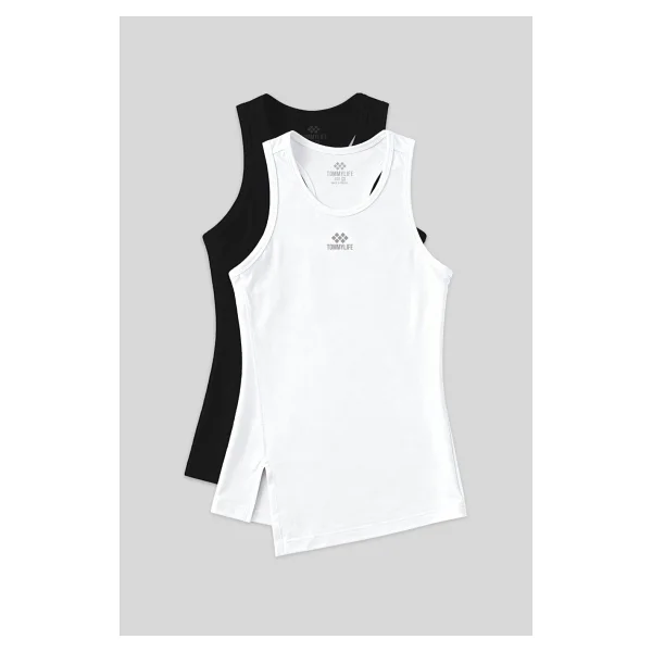Tommy Life Standart Kalıp O Yaka 2li Paket Siyah-Beyaz Kadın Spor Atlet - 97256 - Görsel 4
