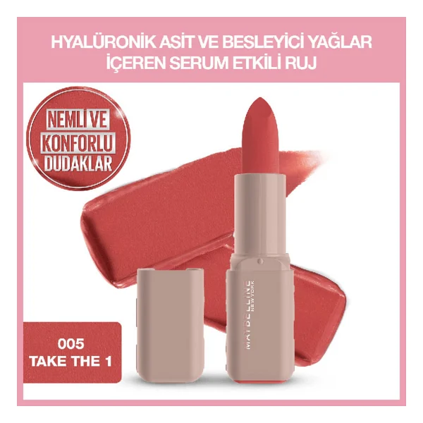 Maybelline New York Serum Etkili Hyalüronik Asit Ve Besleyici Yağ İçeren 005 Take The 1 Stick Ruj - Görsel 2