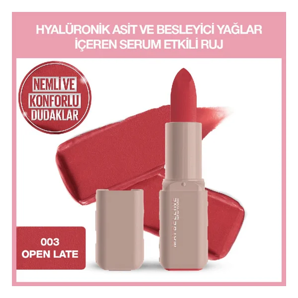 Maybelline New York Serum Etkili Hyalüronik Asit Ve Besleyici Yağ İçeren 003 Open Late Stick Ruj - Görsel 2