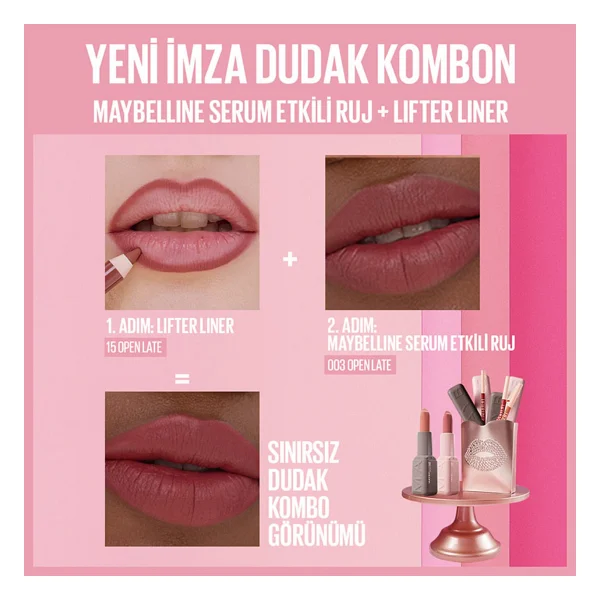 Maybelline New York Serum Etkili Hyalüronik Asit Ve Besleyici Yağ İçeren 003 Open Late Stick Ruj - Görsel 6