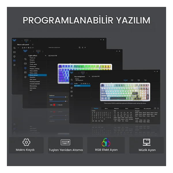 Aula F99 Gri RGB Reaper Switch Kablolu/Kablosuz Mekanik Oyuncu Klavyesi - Görsel 5
