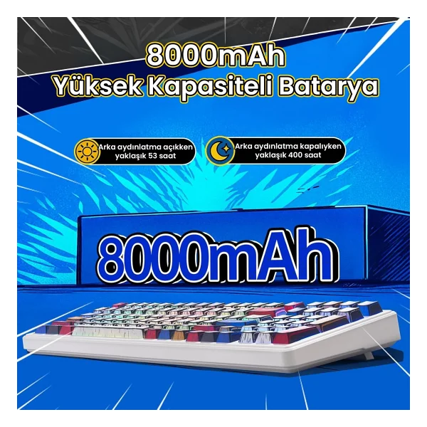 Aula F99 3 Modlu RGB Hot Swap Mekanik Graywood V3 Switch Kablosuz Makrolu Gaming Klavye Comic - Görsel 5